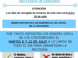 Aviso de recogida de enseres y ofibús de Caixabank Julio 2025