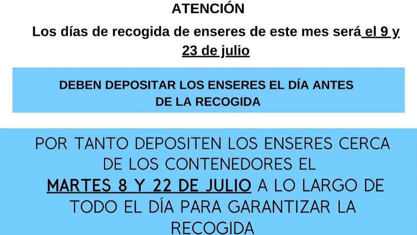 Aviso de recogida de enseres y ofibús de Caixabank Julio 2025
