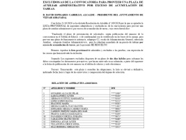 LISTADO PROVISIONAL DE ASPIRANTES ADMITIDOS/AS Y EXCLUIDOS/AS DE LA CONVOCATORIA PARA PROVEER UNA PLAZA DE AUXILIAR ADMINISTRATIVO POR EXCESO DE ACUMULACIÓN DE TAREAS.